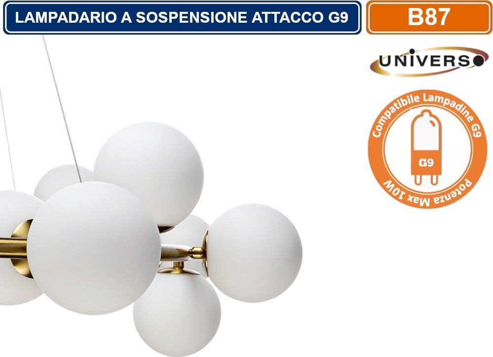 LAMPADARIO LED A SOSPENSIONE  IN METALLO DI COLORE BRONZO DOTATO DI 25 SFERE IN VETRO DA 10CM CON ATTACCO G9 MAX 250W - 3