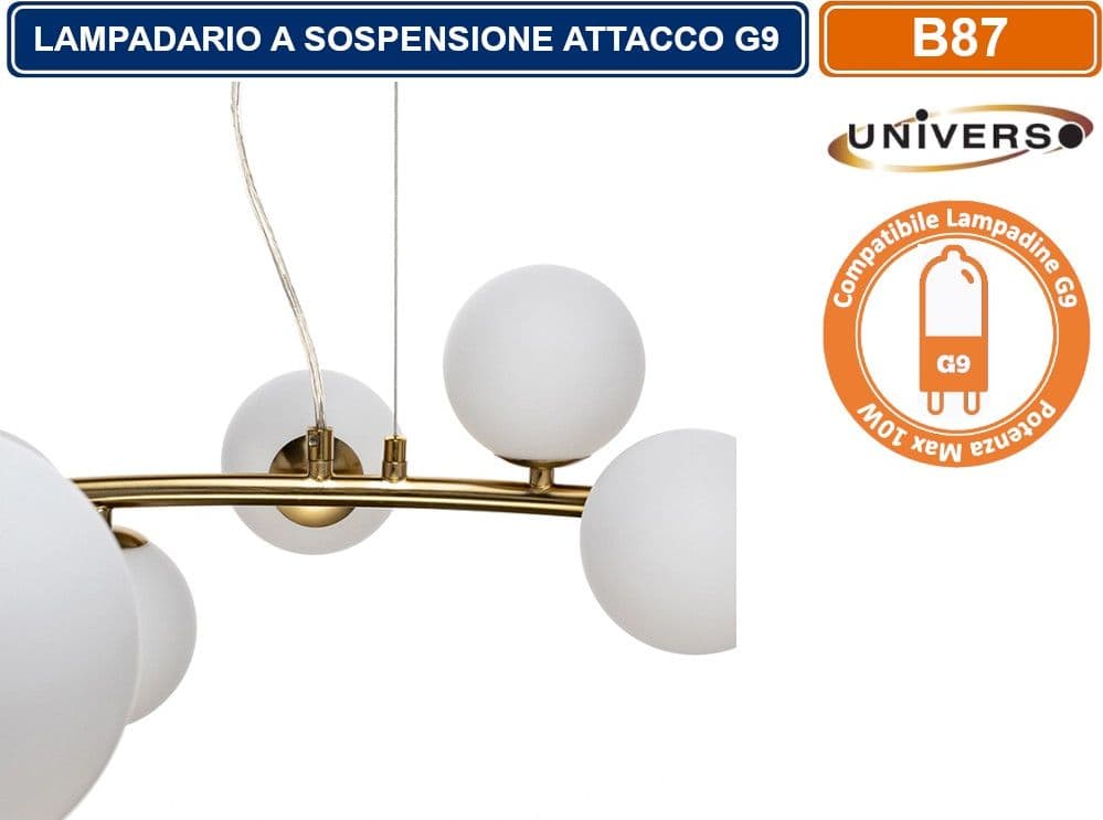 LAMPADARIO LED A SOSPENSIONE  IN METALLO DI COLORE BRONZO DOTATO DI 25 SFERE IN VETRO DA 10CM CON ATTACCO G9 MAX 250W - 4