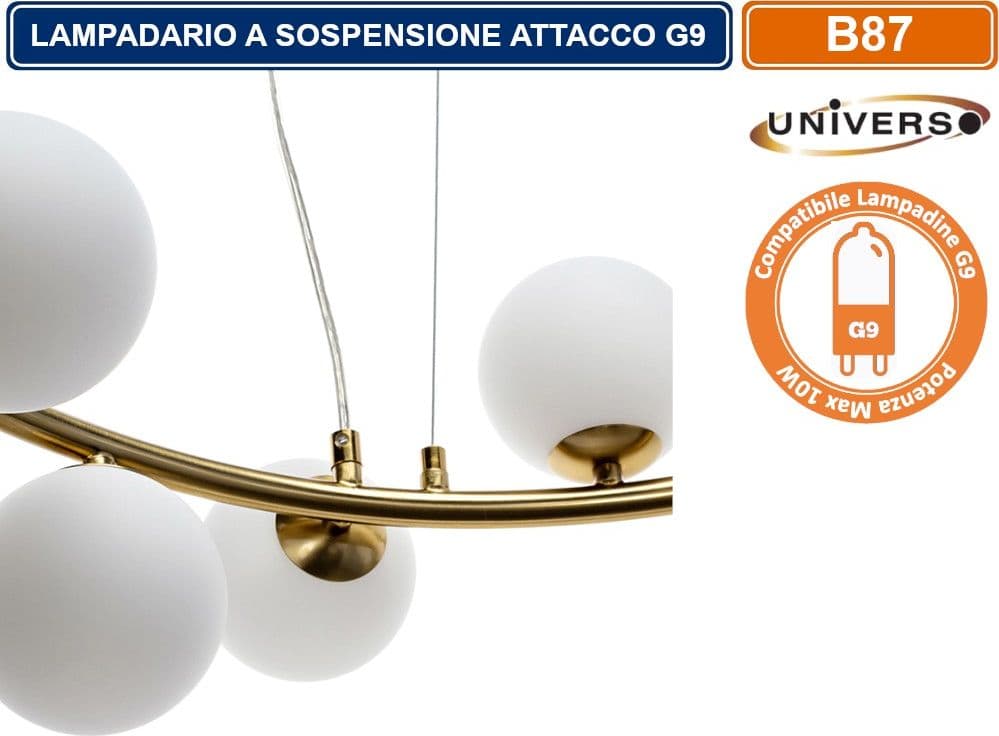 LAMPADARIO LED A SOSPENSIONE  IN METALLO DI COLORE BRONZO DOTATO DI 25 SFERE IN VETRO DA 10CM CON ATTACCO G9 MAX 250W - 5