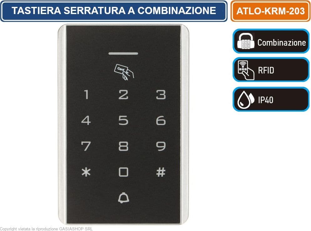 TASTIERA RFID APRICANCELLO SERRATURA A COMBINAZIONE TAG BADGE IP40 - 2