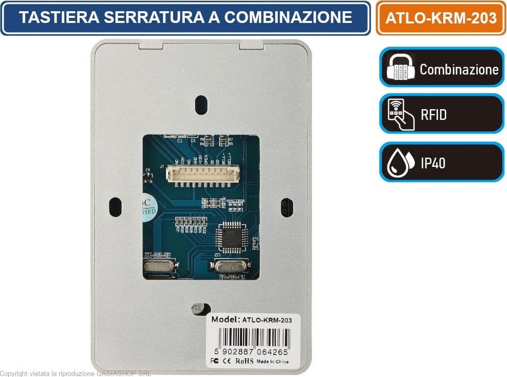 TASTIERA RFID APRICANCELLO SERRATURA A COMBINAZIONE TAG BADGE IP40 - 4