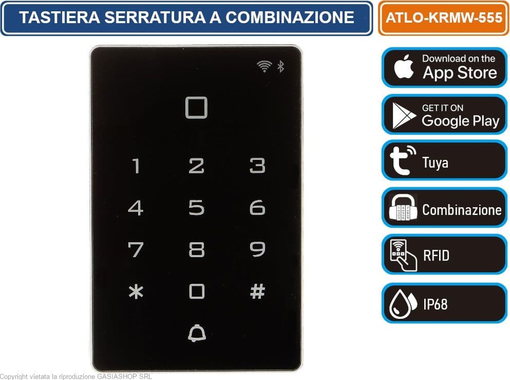 TASTIERA SMART WIFI RFID APRICANCELLO SERRATURA A COMBINAZIONE DA ESTERNO PER TAG BADGE IP68 GGESTIBILE DA APP TUYA - 2