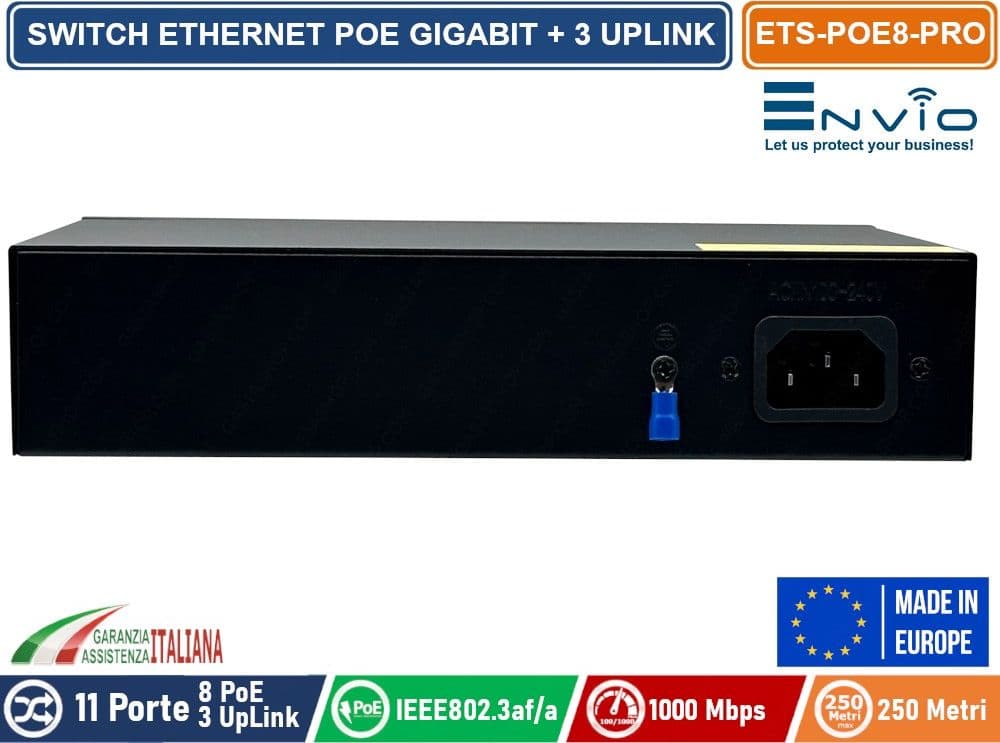 11 PORTE SWITCH ETHERNET POE GIGABIT 8 PORTE GE + 2 UPLINK GE + 1 UPLINK GE SFP - 3