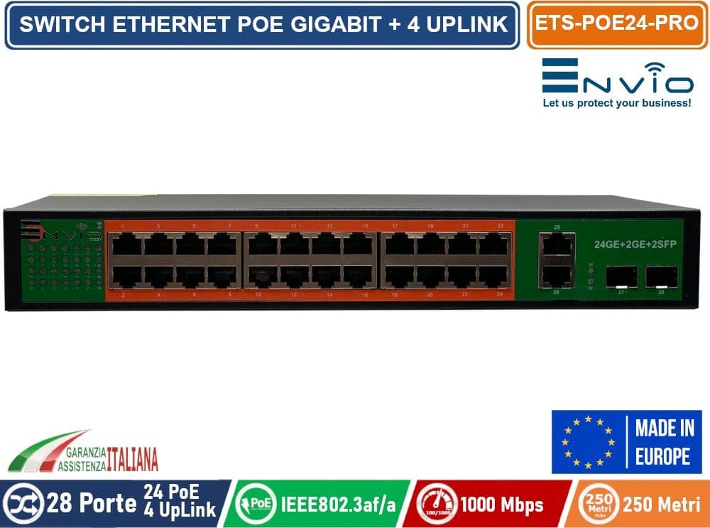 28 PORTE SWITCH ETHERNET POE GIGABIT 24 PORTE GE + 2 UPLINK GE + 2 UPLINK GE SFP - 2