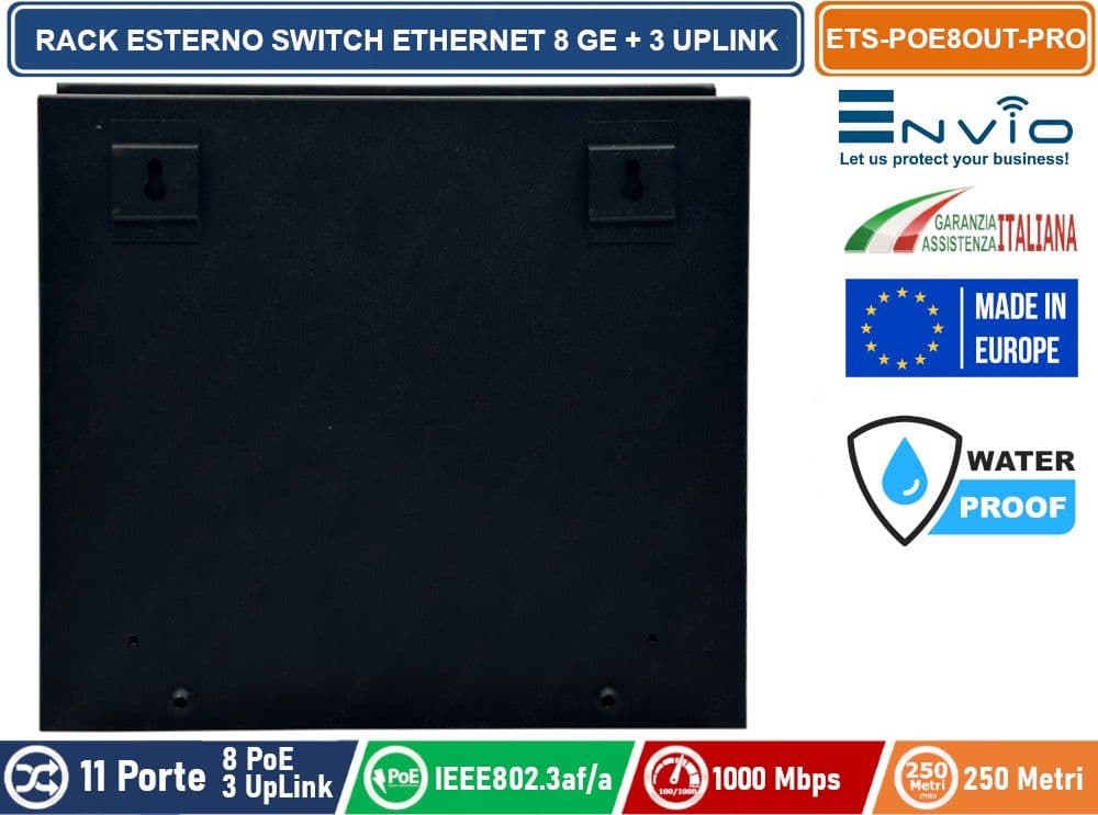 RACK DA ESTERNO CON SWITCH ETHERNET POE GIGABIT 8 PORTE GE + 2 UPLINK GE + 1 UPLINK GE SFP - 5