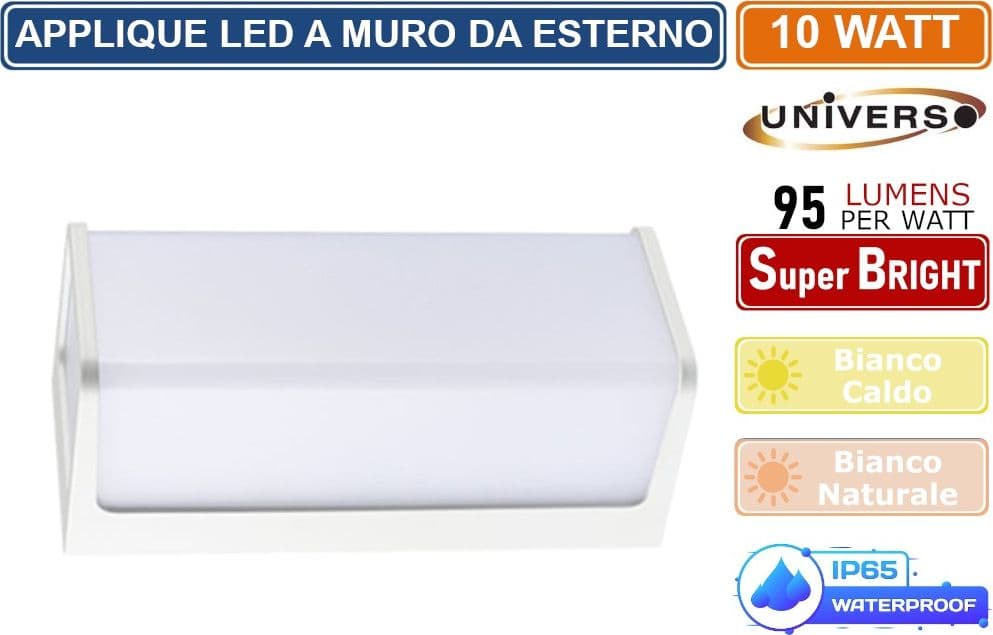 LAMPADA LED DA MURO 10W WALL LIGHT SMD APPLIQUE BIANCA 950 LUMEN IP65 - 2