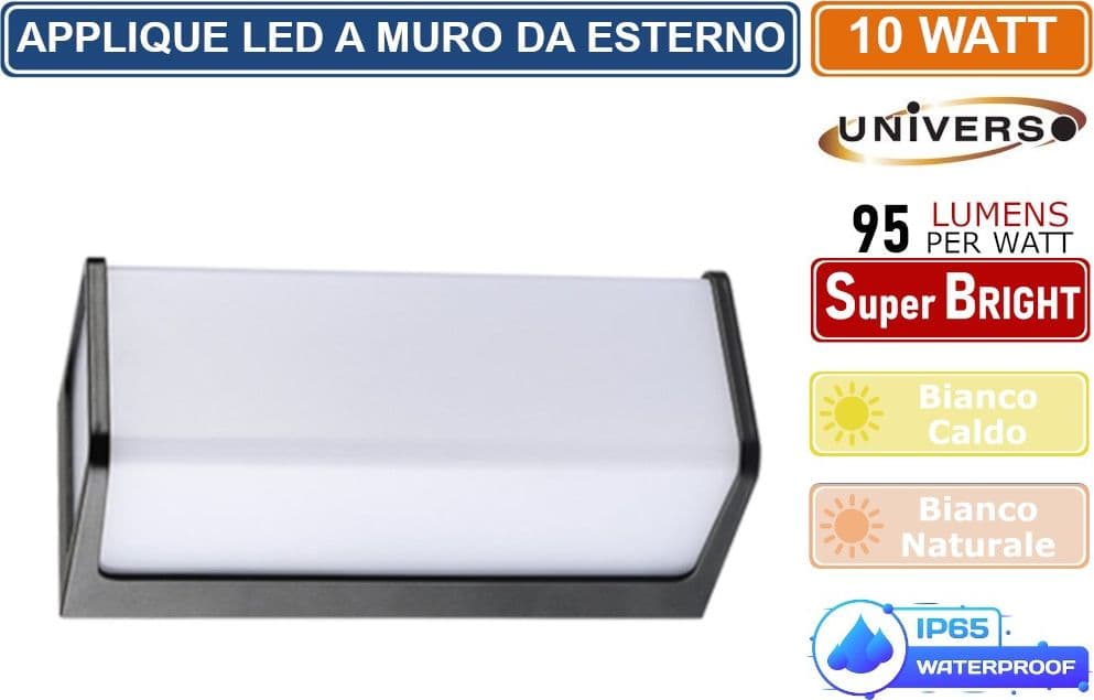 LAMPADA LED DA MURO 10W WALL LIGHT SMD APPLIQUE NERA 950 LUMEN IP65 - 2