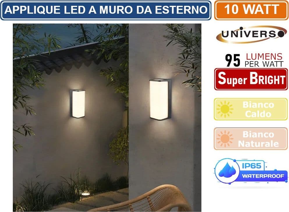 LAMPADA LED DA MURO 10W WALL LIGHT SMD APPLIQUE NERA 950 LUMEN IP65 - 3