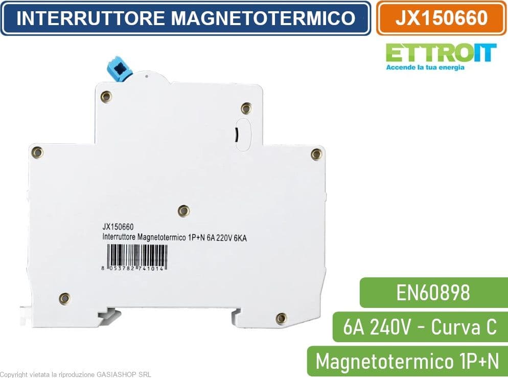 ETTROIT INTERRUTTORE MEGNETOTERMICO PER BARRA DIN 1 MODULO 1P+N 240V CURVA C 6KA 6A - 3