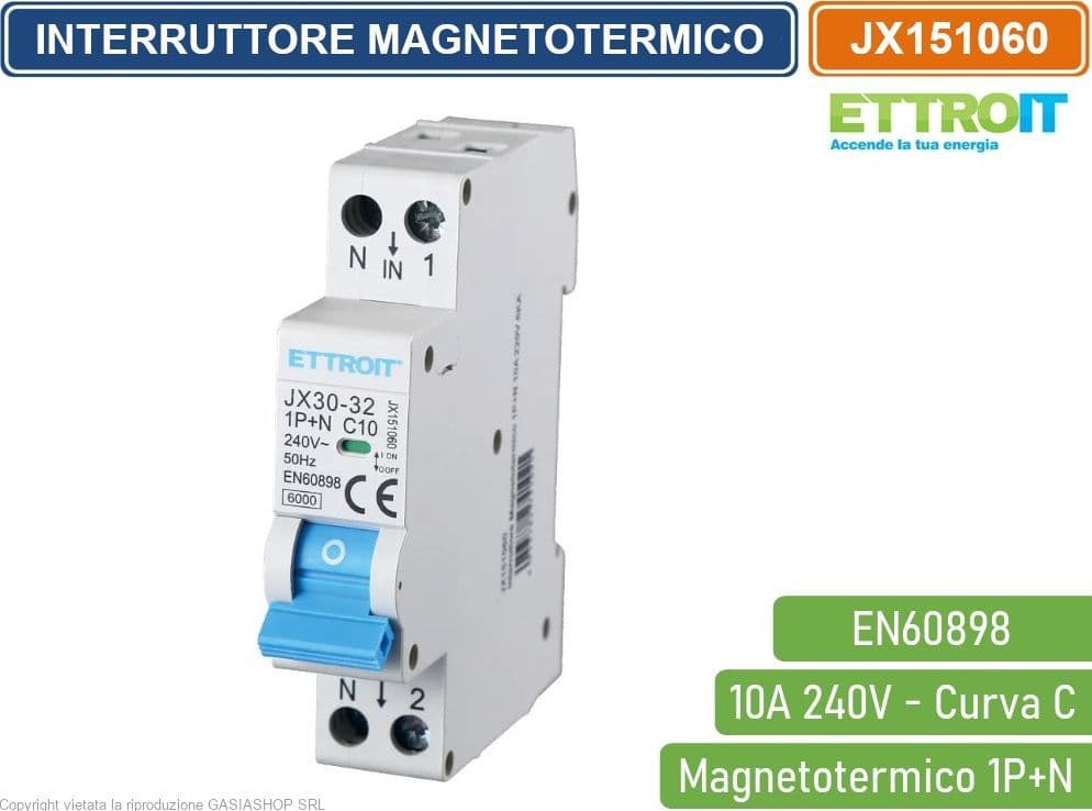 ETTROIT INTERRUTTORE MEGNETOTERMICO PER BARRA DIN 1 MODULO 1P+N 240V CURVA C 6KA 10A - 4