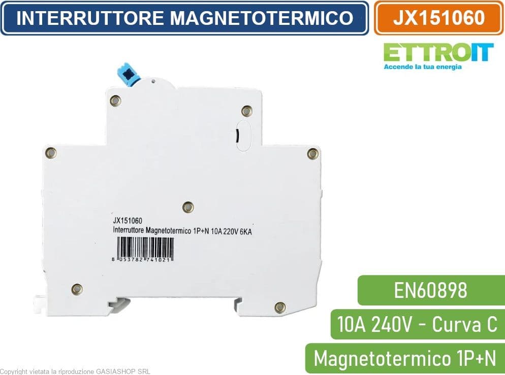 ETTROIT INTERRUTTORE MEGNETOTERMICO PER BARRA DIN 1 MODULO 1P+N 240V CURVA C 6KA 10A - 3