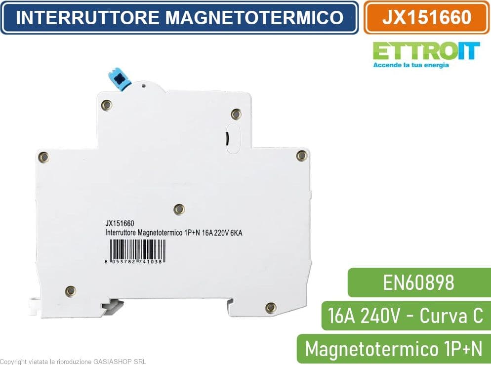 ETTROIT INTERRUTTORE MEGNETOTERMICO PER BARRA DIN 1 MODULO 1P+N 240V CURVA C 6KA 16A - 3