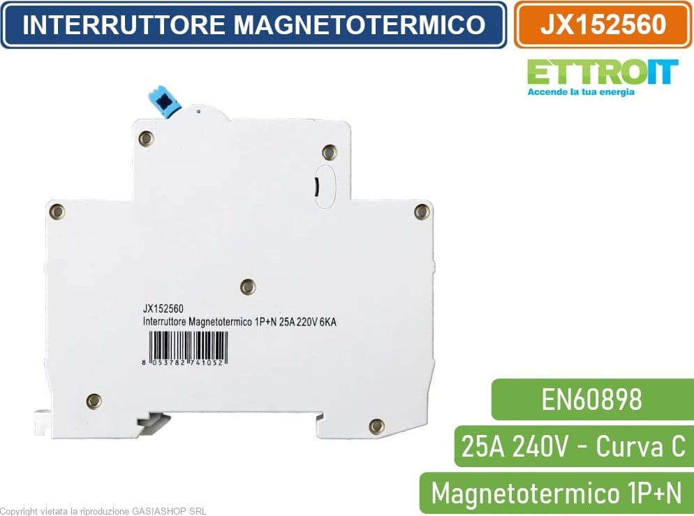 ETTROIT INTERRUTTORE MEGNETOTERMICO PER BARRA DIN 1 MODULO 1P+N 240V CURVA C 6KA 25A - 3