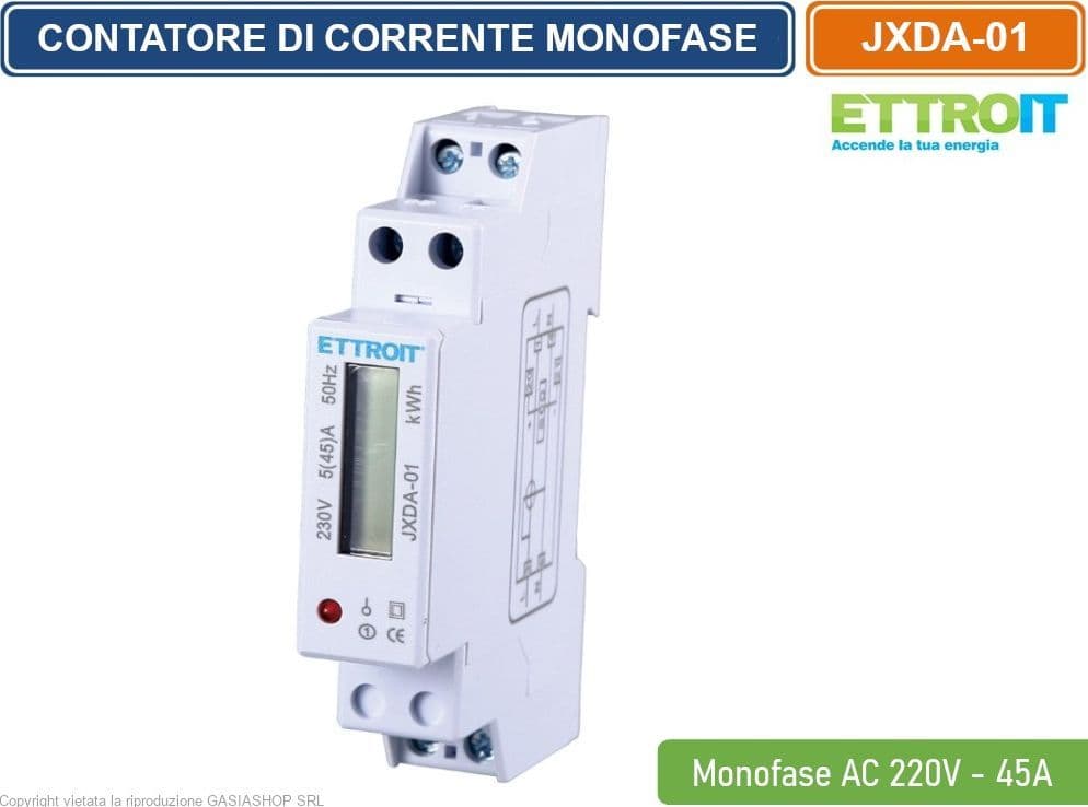 ETTROIT - CONTATORE ENERGIA ELETTRICA MONOFASE SU GUIDA DIN PER USO DOMESTICO 1 MODULO AC 220V 5(45)A - 4