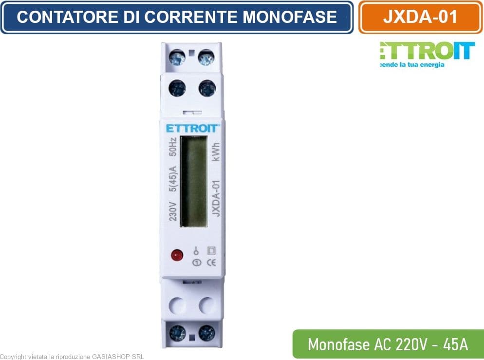 ETTROIT - CONTATORE ENERGIA ELETTRICA MONOFASE SU GUIDA DIN PER USO DOMESTICO 1 MODULO AC 220V 5(45)A - 2