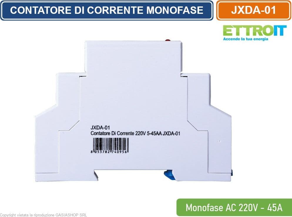 ETTROIT - CONTATORE ENERGIA ELETTRICA MONOFASE SU GUIDA DIN PER USO DOMESTICO 1 MODULO AC 220V 5(45)A - 3