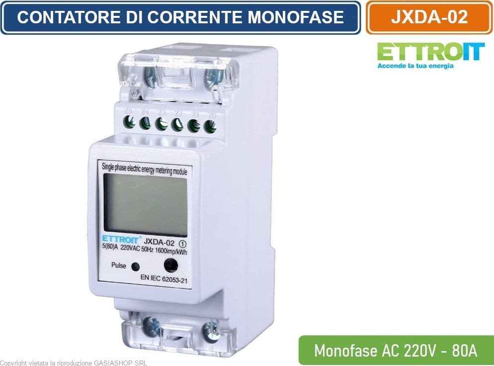 ETTROIT - CONTATORE ENERGIA ELETTRICA MONOFASE SU GUIDA DIN PER USO DOMESTICO 2 MODULI AC 220V 5(80)A - 4