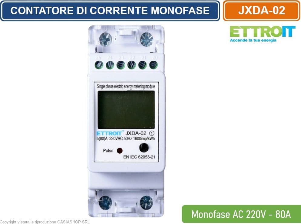 ETTROIT - CONTATORE ENERGIA ELETTRICA MONOFASE SU GUIDA DIN PER USO DOMESTICO 2 MODULI AC 220V 5(80)A - 2
