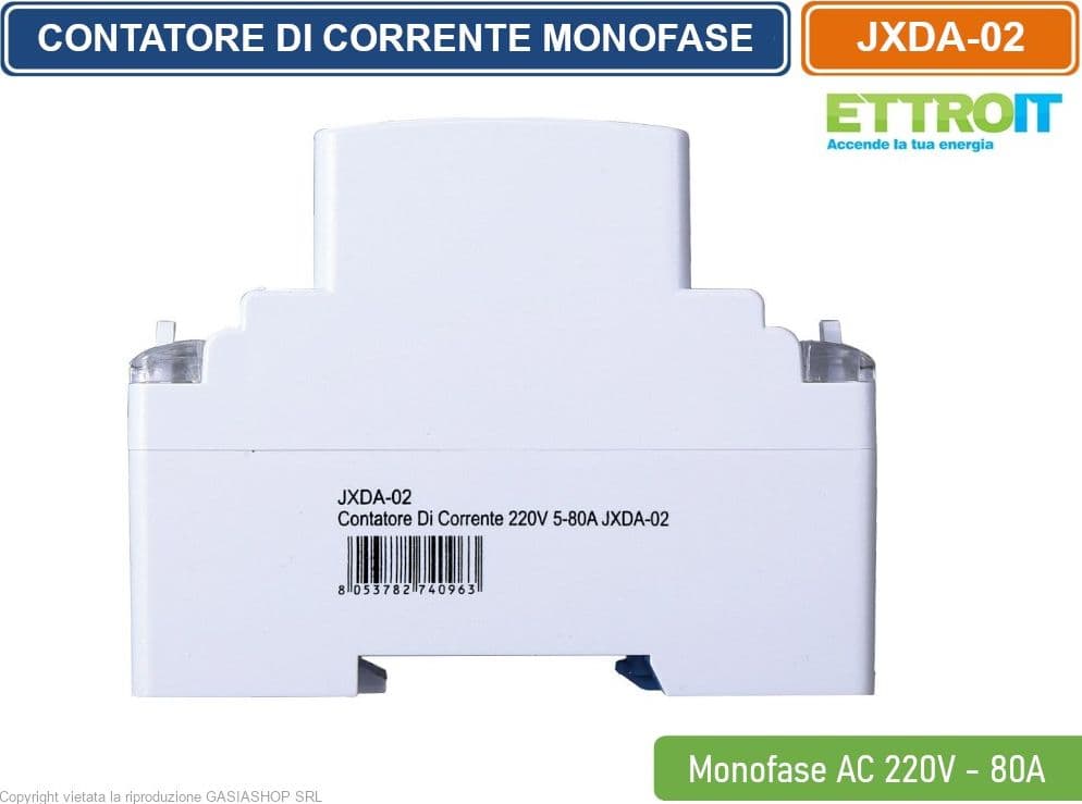 ETTROIT - CONTATORE ENERGIA ELETTRICA MONOFASE SU GUIDA DIN PER USO DOMESTICO 2 MODULI AC 220V 5(80)A - 3