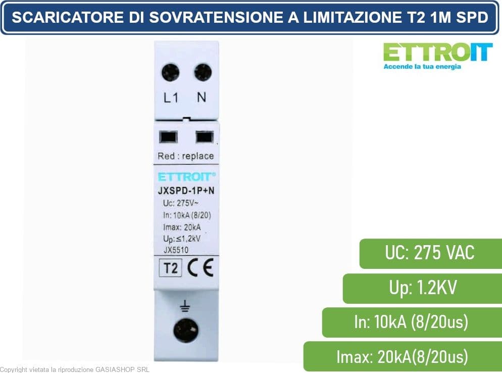 ETTROIT SCARICATORE LIMITATORE DI SOVRATENSIONE 1 MODULO TIPO T2 1P+N 10KA-20KA SPD A LIMITAZIONE PER BARRA DIN - 2