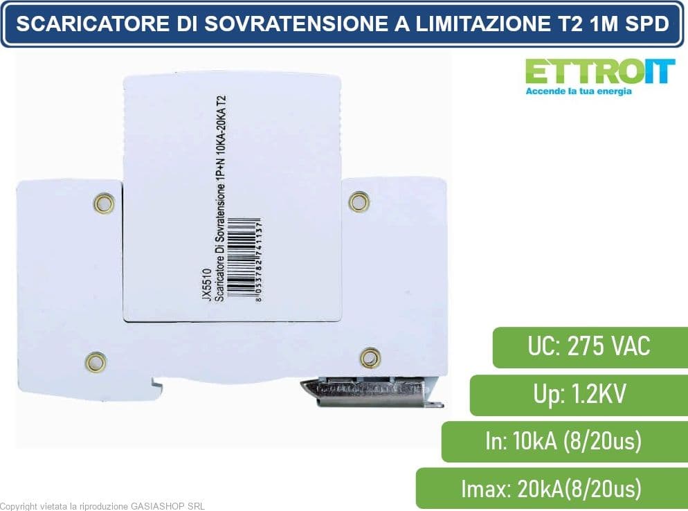 ETTROIT SCARICATORE LIMITATORE DI SOVRATENSIONE 1 MODULO TIPO T2 1P+N 10KA-20KA SPD A LIMITAZIONE PER BARRA DIN - 3