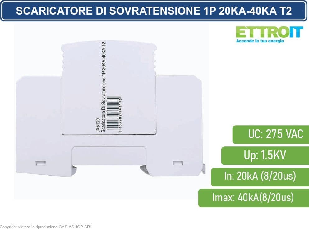 ETTROIT SCARICATORE LIMITATORE DI SOVRATENSIONE 1 MODULO TIPO T2 1P 20KA-40KA SPD A LIMITAZIONE PER BARRA DIN - 3