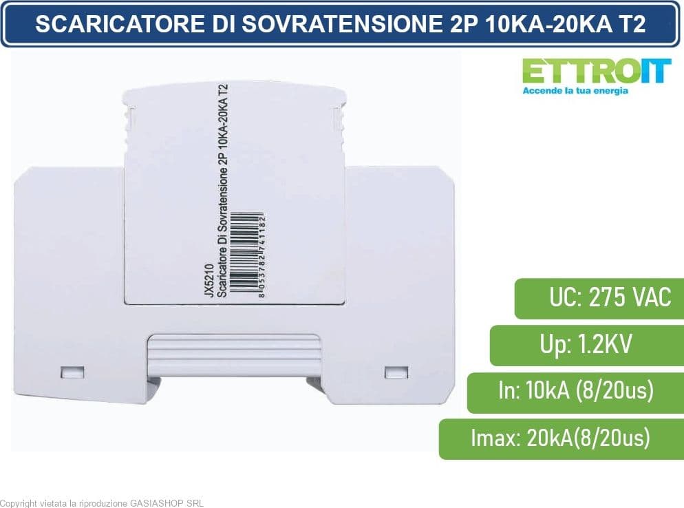 ETTROIT SCARICATORE LIMITATORE DI SOVRATENSIONE 2 MODULI TIPO T2 2P 10KA-20KA SPD A LIMITAZIONE PER BARRA DIN - 3