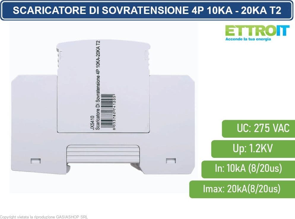 ETTROIT SCARICATORE LIMITATORE DI SOVRATENSIONE 2 MODULI TIPO T2 4P 10KA-20KA SPD A LIMITAZIONE PER BARRA DIN - 3