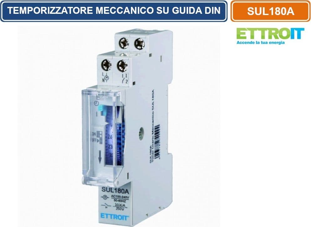 ETTROIT - TEMPORIZZATORE ANALOGICO INTERRUTTORE ORARIO 1M MONTAGGIO SU BARRA DIN 16A CON RISERVA DI CARICO