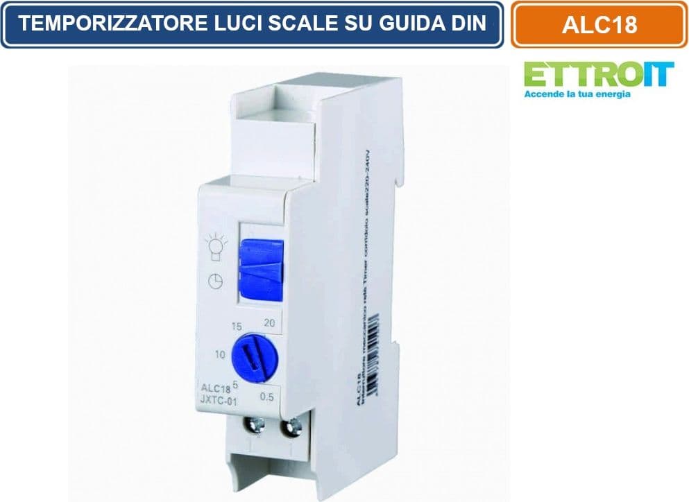 ETTROIT - INTERRUTTORE TEMPORIZZATORE LUCI SCALE ELETTRONICO 1M MONTAGGIO SU BARRA DIN 16A