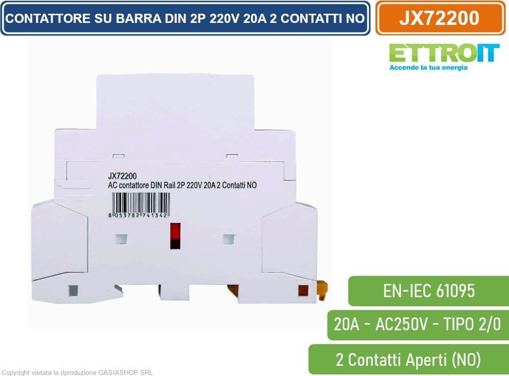 ETTROIT - AC CONTATTORE MODULARE SU BARRA DIN 2P BIPOLARE 20A 220V 2 CONTATTI APERTI NO TIPO 20 - 3