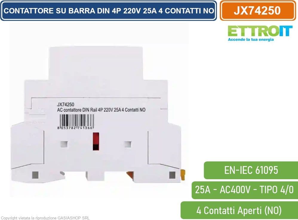 ETTROIT - AC CONTATTORE MODULARE SU BARRA DIN 4P 25A 400V 4 CONTATTI APERTI NO TIPO 40 - 3