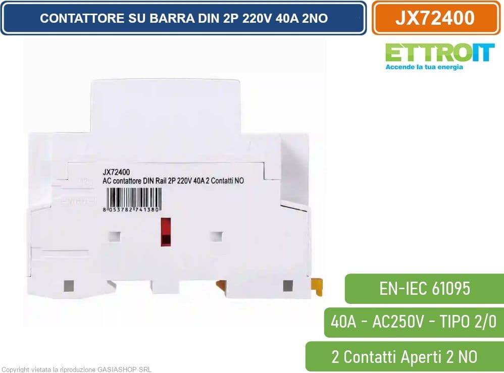 ETTROIT - CONTATTORE MODULARE SU BARRA DIN 2P 25A 400V 2 CONTATTI APERTI NO TIPO 20 - 3