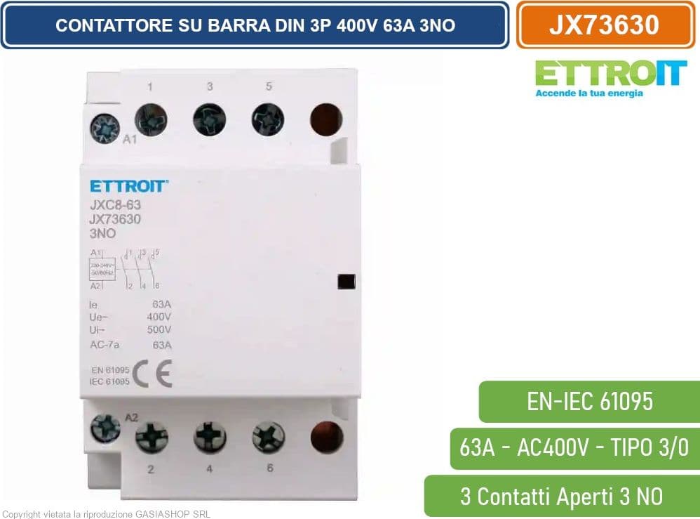 ETTROIT - CONTATTORE MODULARE SU BARRA DIN 3P 63A 400V 3 CONTATTI APERTI NO TIPO 30 - 2