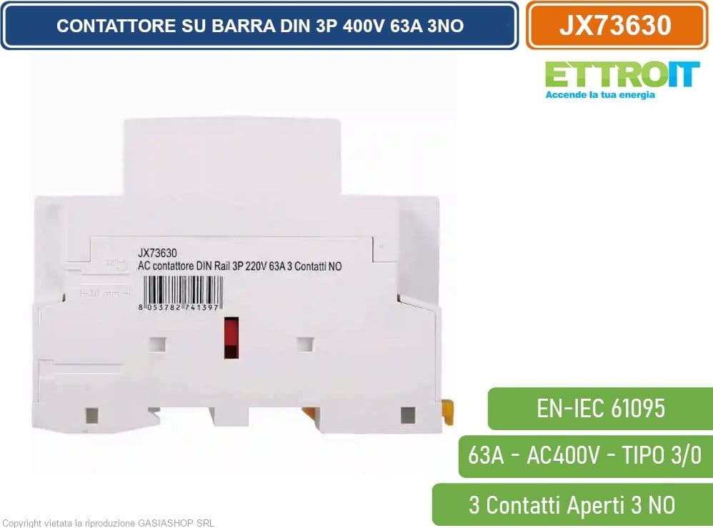 ETTROIT - CONTATTORE MODULARE SU BARRA DIN 3P 63A 400V 3 CONTATTI APERTI NO TIPO 30 - 3