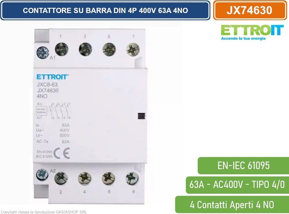 ETTROIT - CONTATTORE MODULARE SU BARRA DIN 4P 63A 400V 4 CONTATTI APERTI NO TIPO 40 - 2