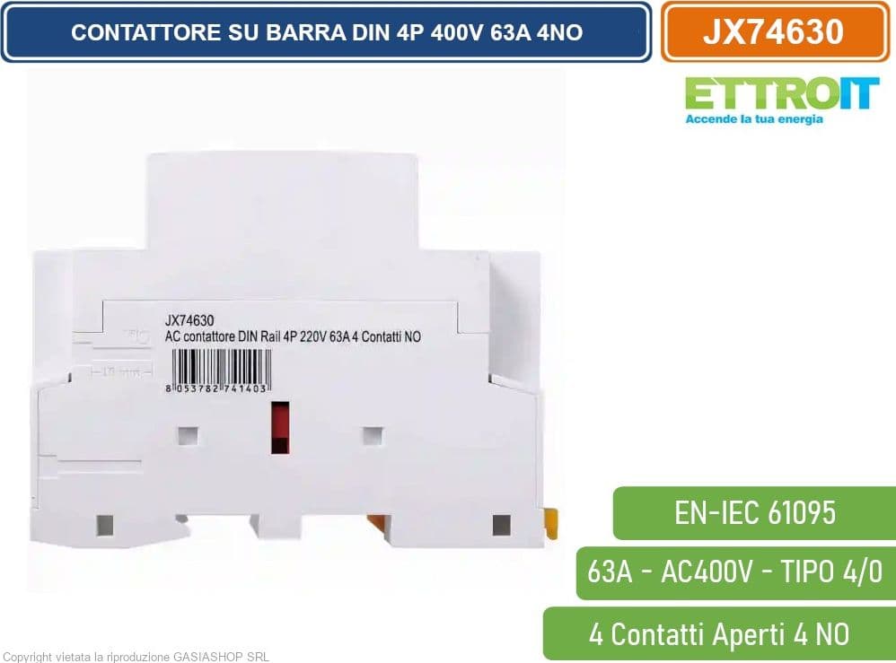 ETTROIT - CONTATTORE MODULARE SU BARRA DIN 4P 63A 400V 4 CONTATTI APERTI NO TIPO 40 - 3