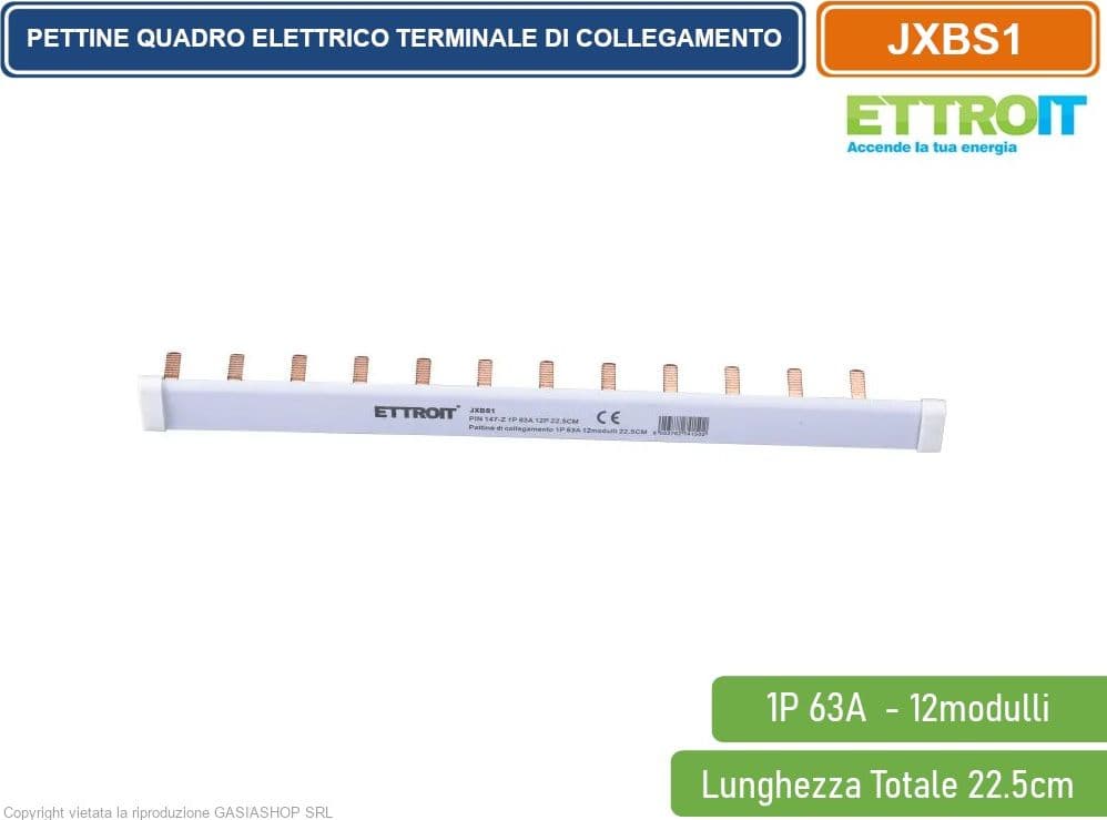 ETTROIT - PETTINE QUADRO ELETTRICO TERMINALE DI COLLEGAMENTO 1P MONOPOLARE 63A 12 MODULI MODELLO L 90°