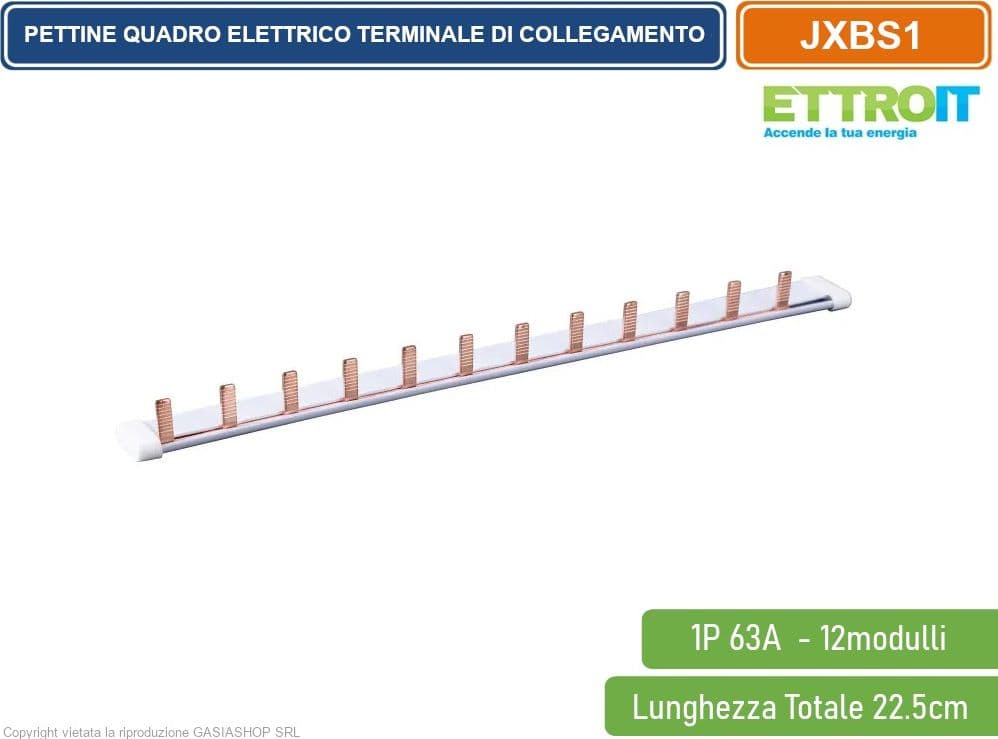 ETTROIT - PETTINE QUADRO ELETTRICO TERMINALE DI COLLEGAMENTO 1P MONOPOLARE 63A 12 MODULI MODELLO L 90° - 2