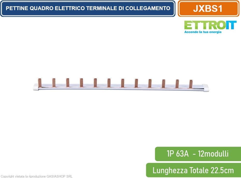 ETTROIT - PETTINE QUADRO ELETTRICO TERMINALE DI COLLEGAMENTO 1P MONOPOLARE 63A 12 MODULI MODELLO L 90° - 3