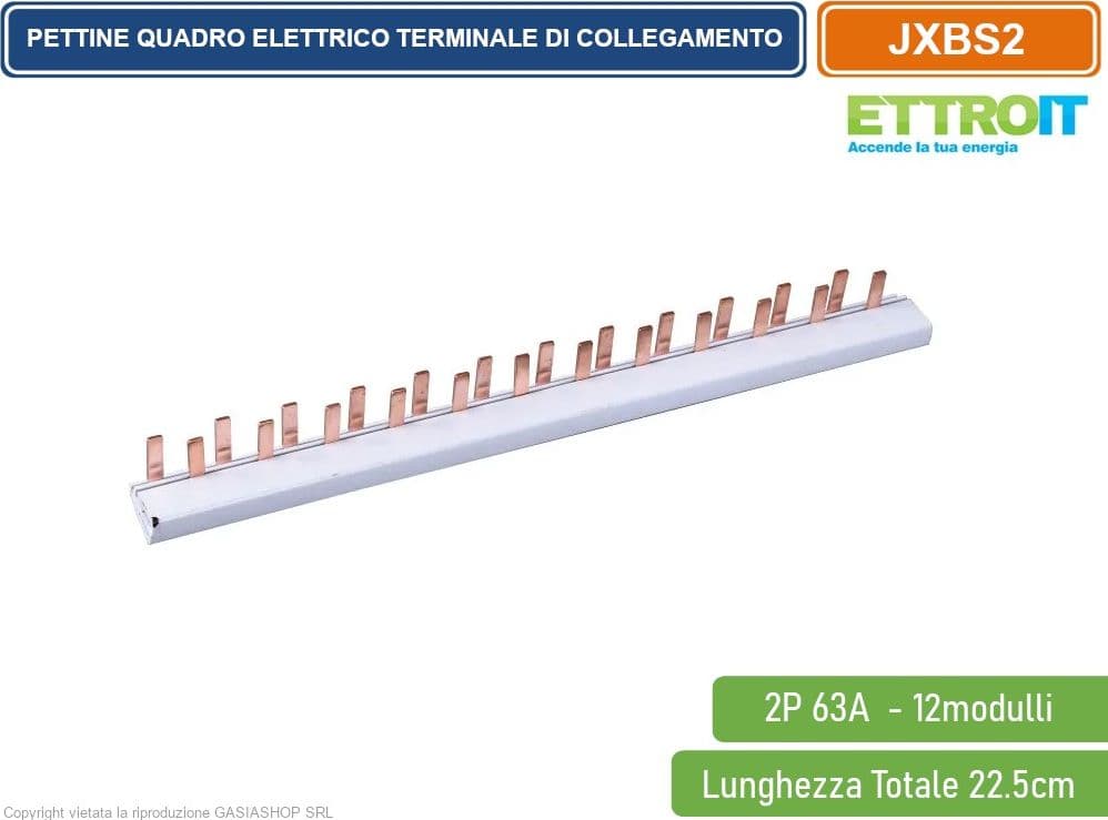 ETTROIT - PETTINE QUADRO ELETTRICO TERMINALE DI COLLEGAMENTO 2P 2 POLI 63A 12 MODULI LUNGA 22,5CM - 2