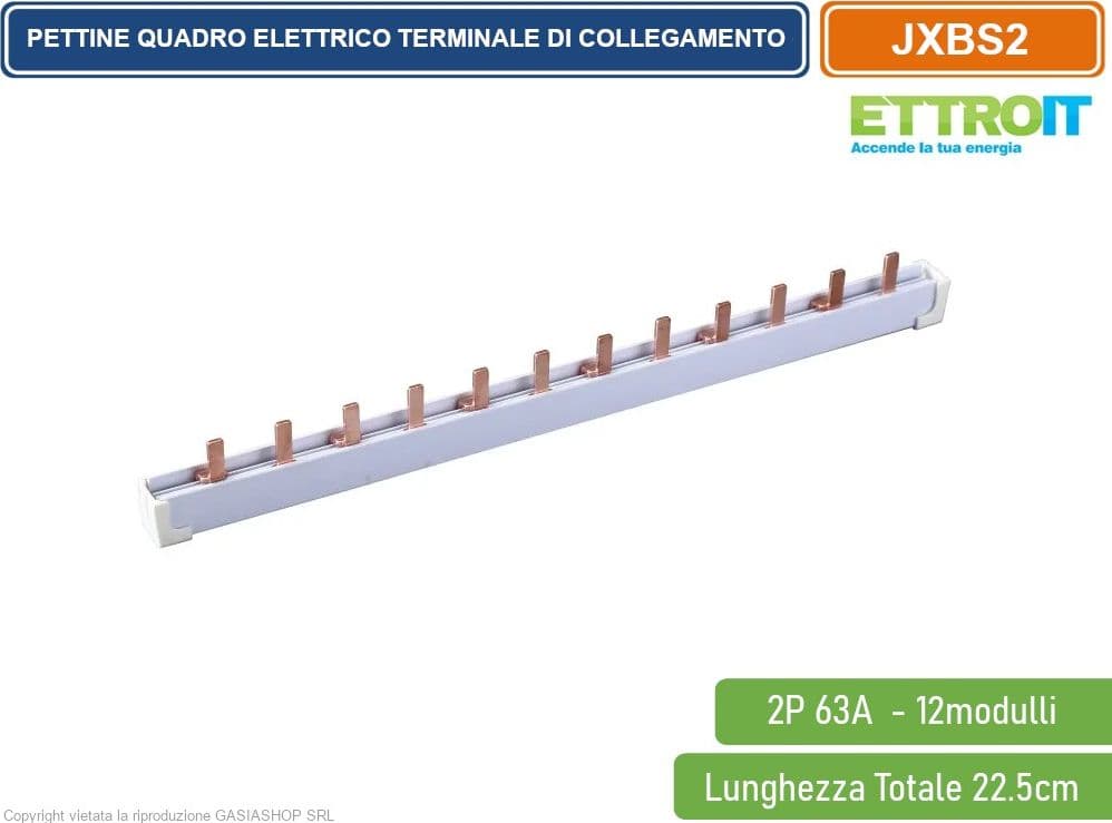 ETTROIT - PETTINE QUADRO ELETTRICO TERMINALE DI COLLEGAMENTO 2P 2 POLI 63A 12 MODULI LUNGA 22,5CM - 3