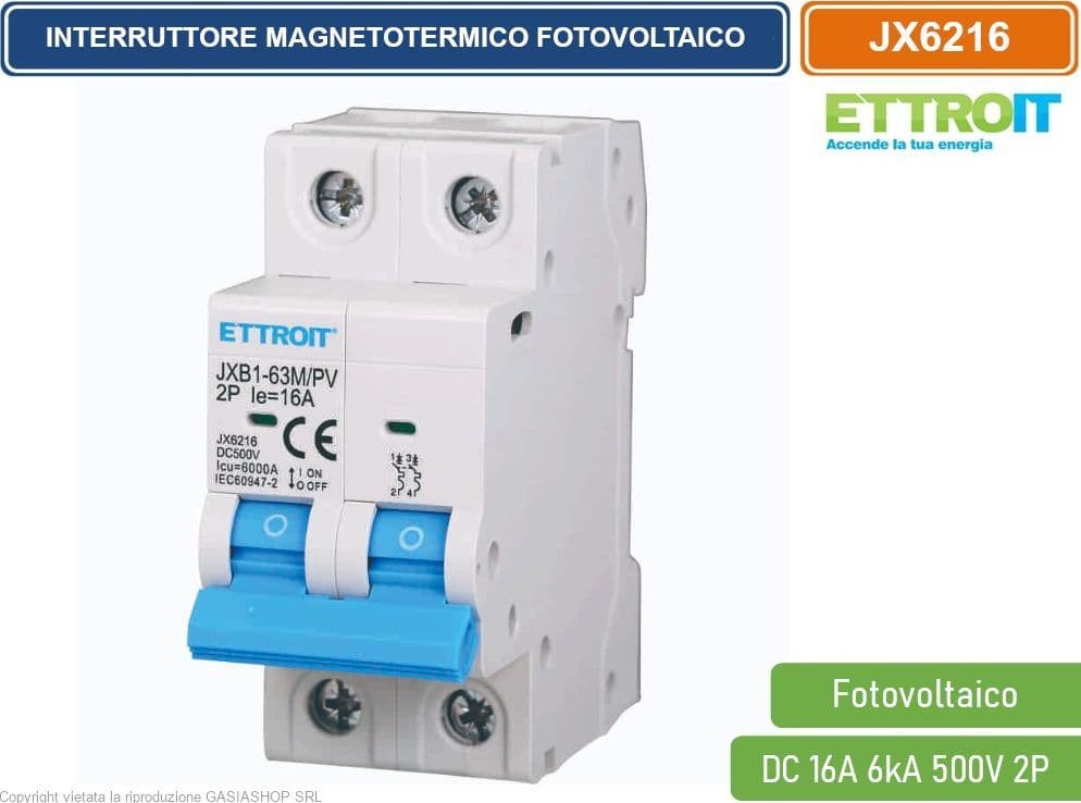 ETTROIT INTERRUTTORE MEGNETOTERMICO FOTOVOLTAICO PER BARRA DIN 2 MODULI DC 16A 6kA 500V 2P - 4