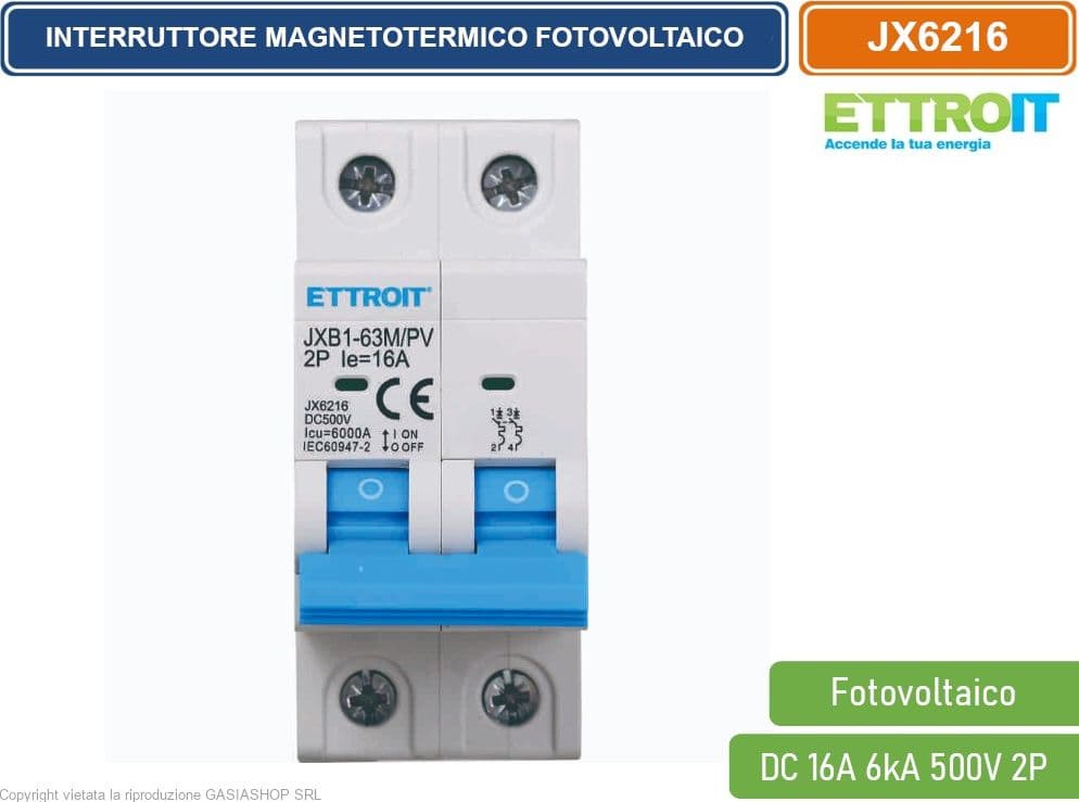 ETTROIT INTERRUTTORE MEGNETOTERMICO FOTOVOLTAICO PER BARRA DIN 2 MODULI DC 16A 6kA 500V 2P - 2