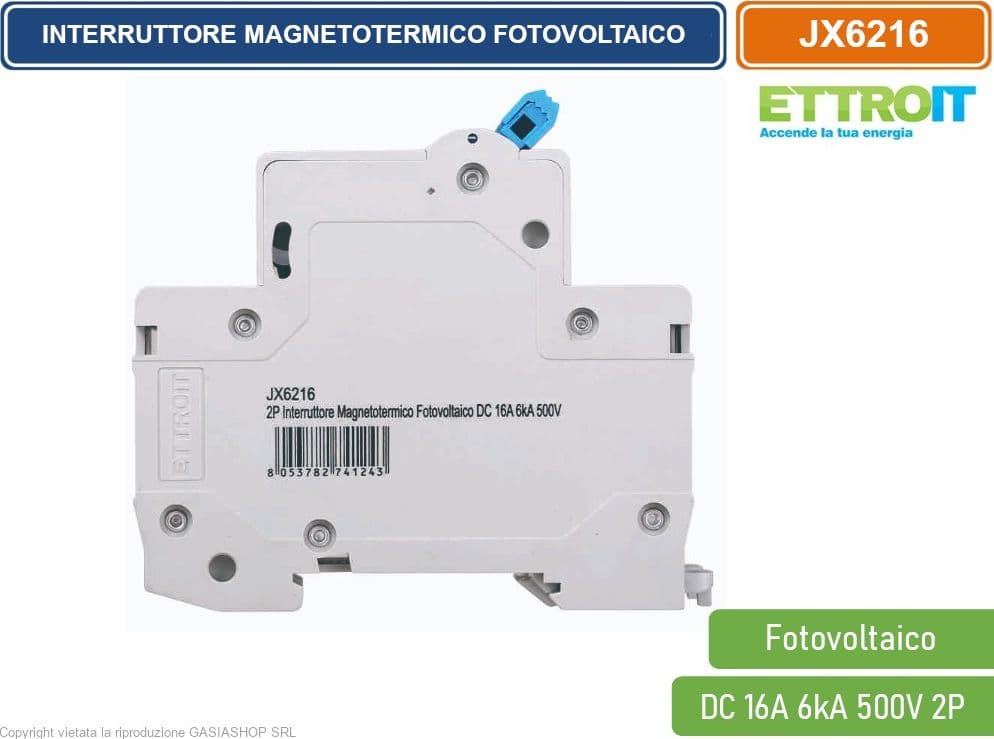ETTROIT INTERRUTTORE MEGNETOTERMICO FOTOVOLTAICO PER BARRA DIN 2 MODULI DC 16A 6kA 500V 2P - 3