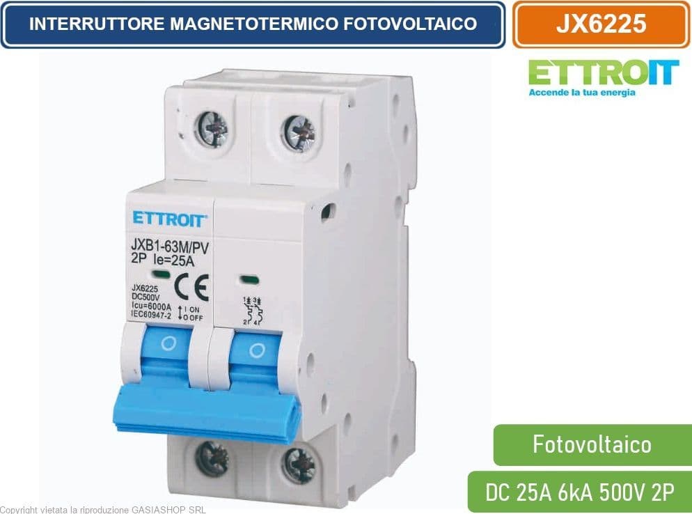 ETTROIT INTERRUTTORE MEGNETOTERMICO FOTOVOLTAICO PER BARRA DIN 2 MODULI DC 25A 6kA 500V 2P - 4
