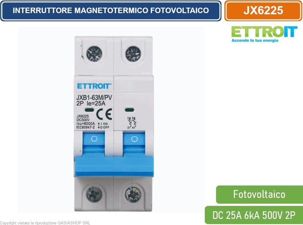 ETTROIT INTERRUTTORE MEGNETOTERMICO FOTOVOLTAICO PER BARRA DIN 2 MODULI DC 25A 6kA 500V 2P - 2