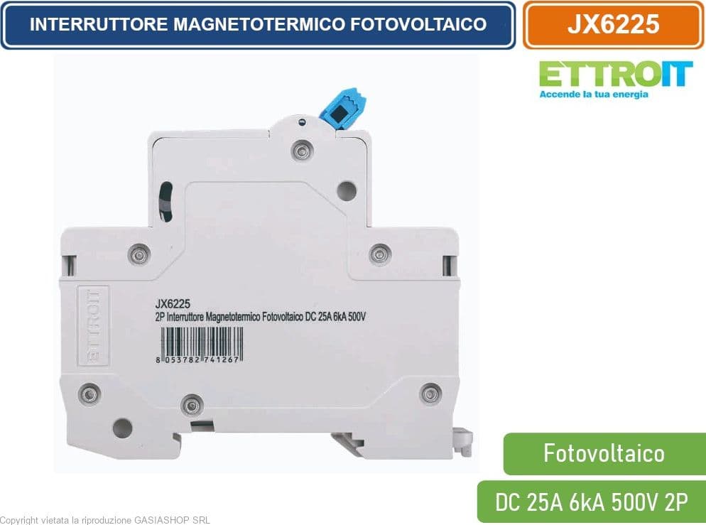 ETTROIT INTERRUTTORE MEGNETOTERMICO FOTOVOLTAICO PER BARRA DIN 2 MODULI DC 25A 6kA 500V 2P - 3