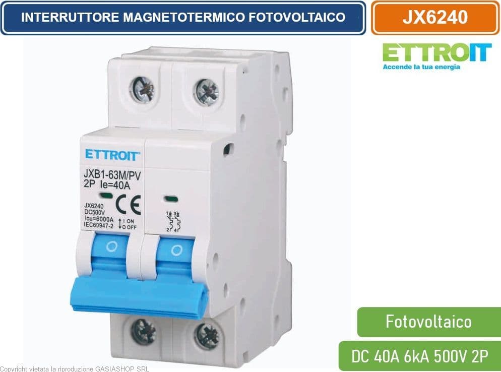 ETTROIT INTERRUTTORE MEGNETOTERMICO FOTOVOLTAICO PER BARRA DIN 2 MODULI DC 40A 6kA 500V 2P - 4