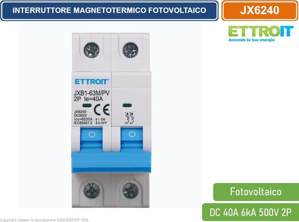 ETTROIT INTERRUTTORE MEGNETOTERMICO FOTOVOLTAICO PER BARRA DIN 2 MODULI DC 40A 6kA 500V 2P - 2